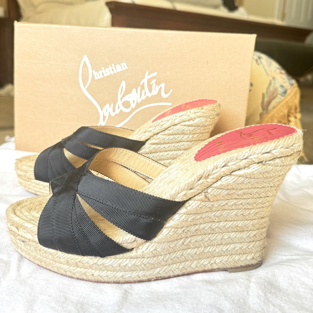 Christian Louboutin Black and Beige Wedges